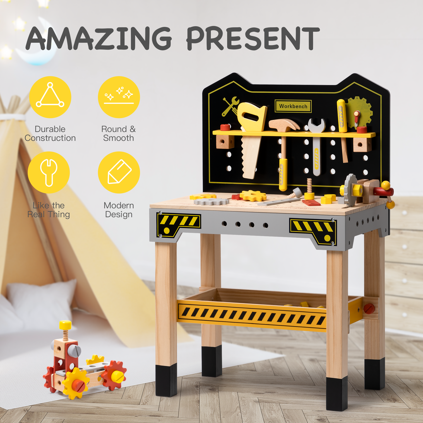 Children's Classic Wooden Workbench Playset - Perfect Gift for Christmas, Parties, and Birthdays