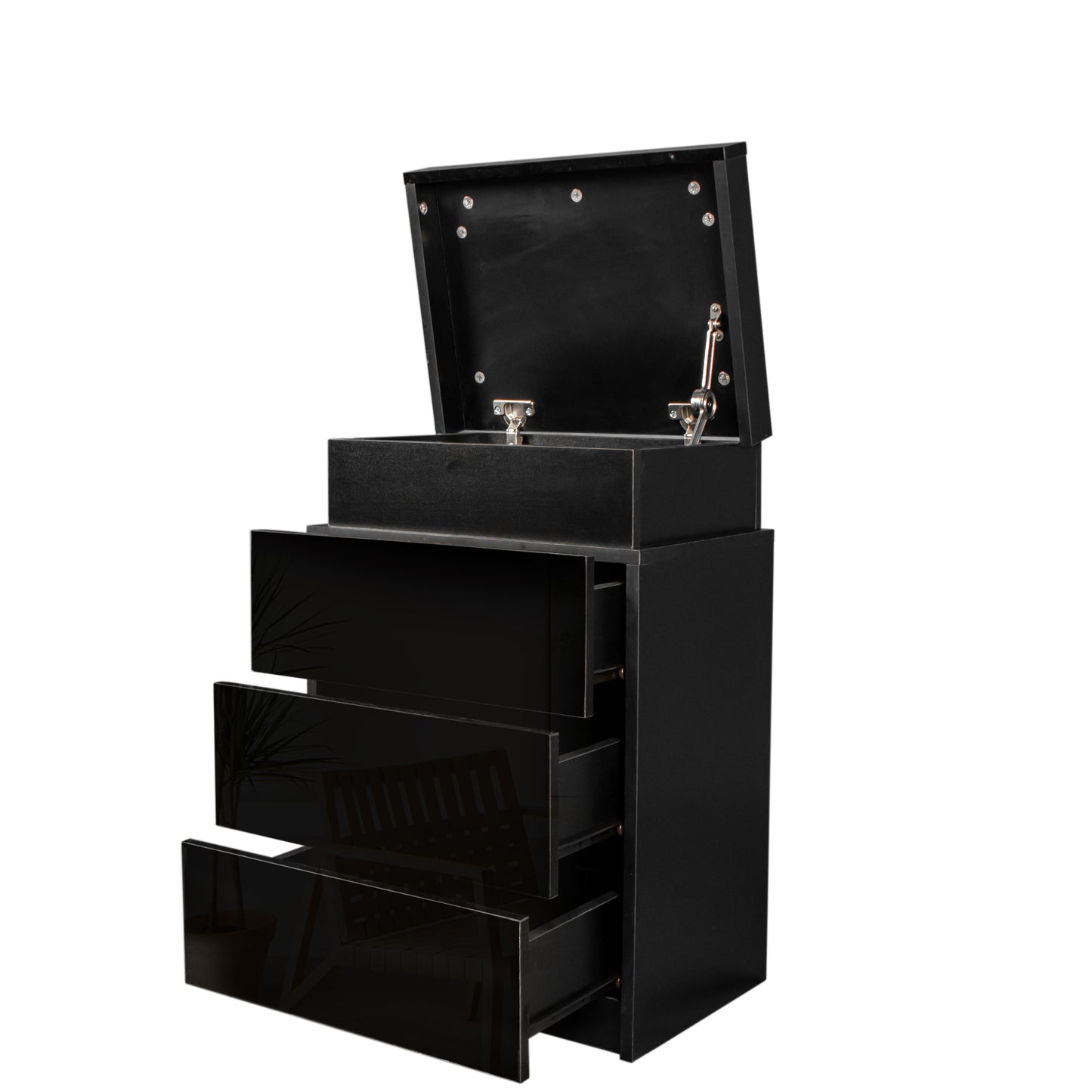 Contemporary LED Night Stand with 3 Drawers and High Gloss Finish