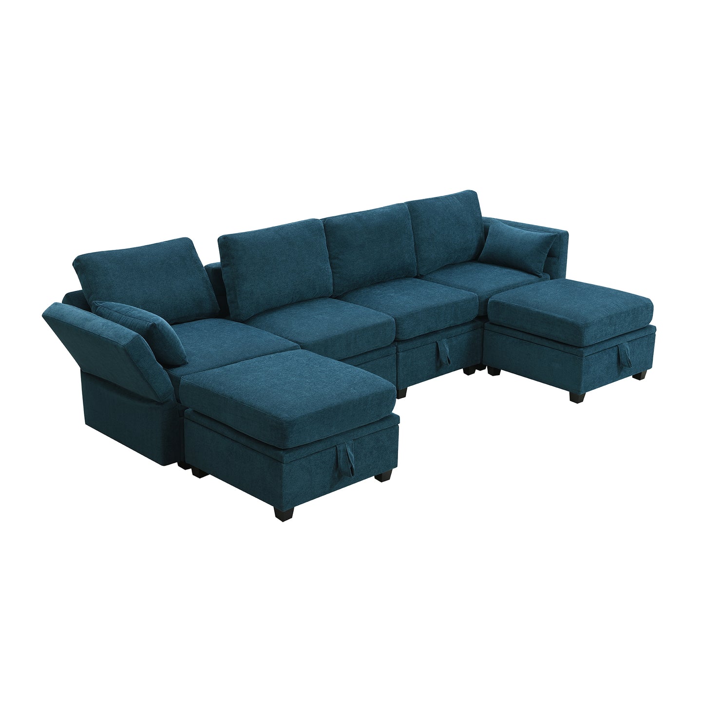 Chenille U-Shaped Modular Sectional Sofa with Adjustable Armrests, Backrests, and Storage Seats
