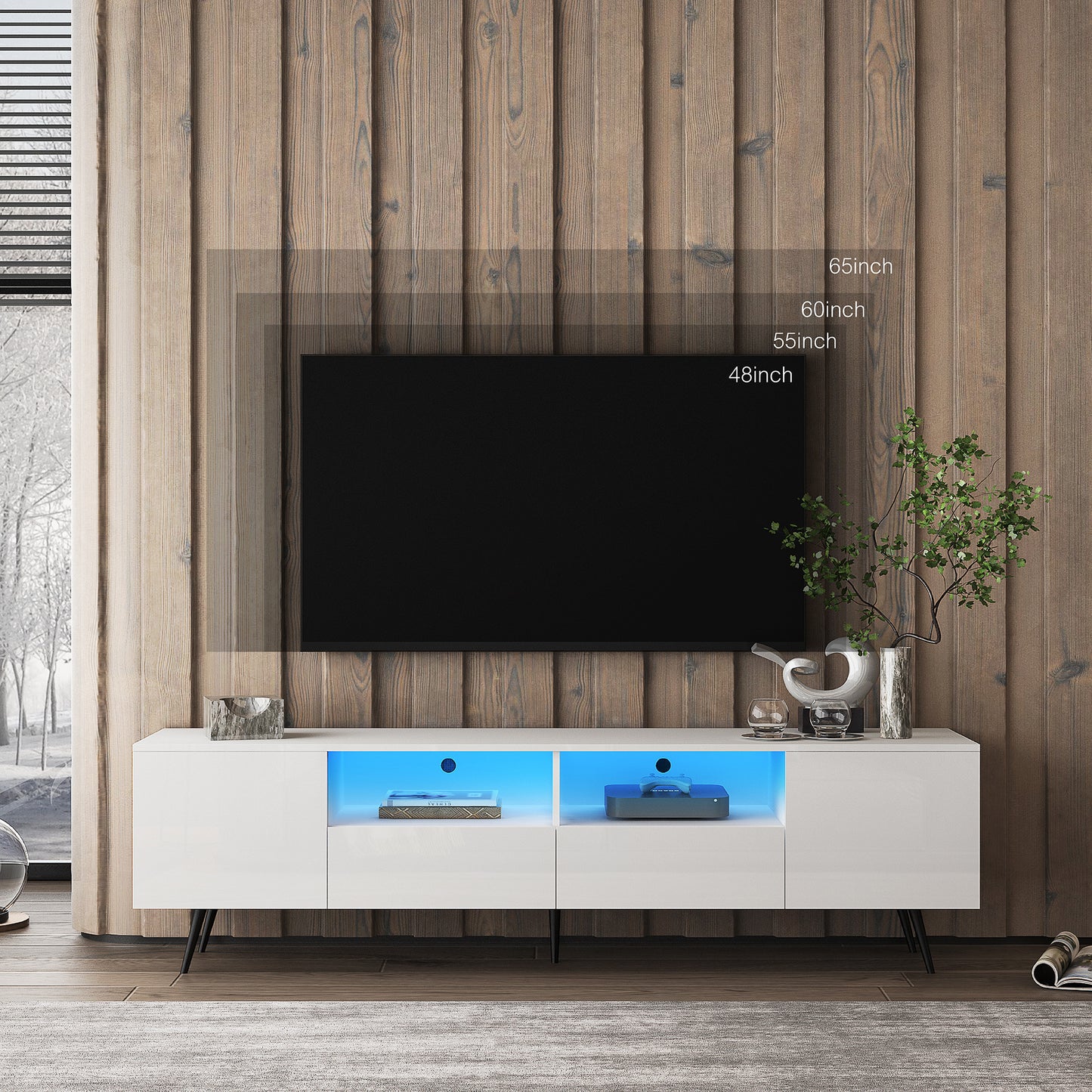 White TV Stand with LED Lights and Remote Control - Stylish Modern Design for TVs 50-75 inches