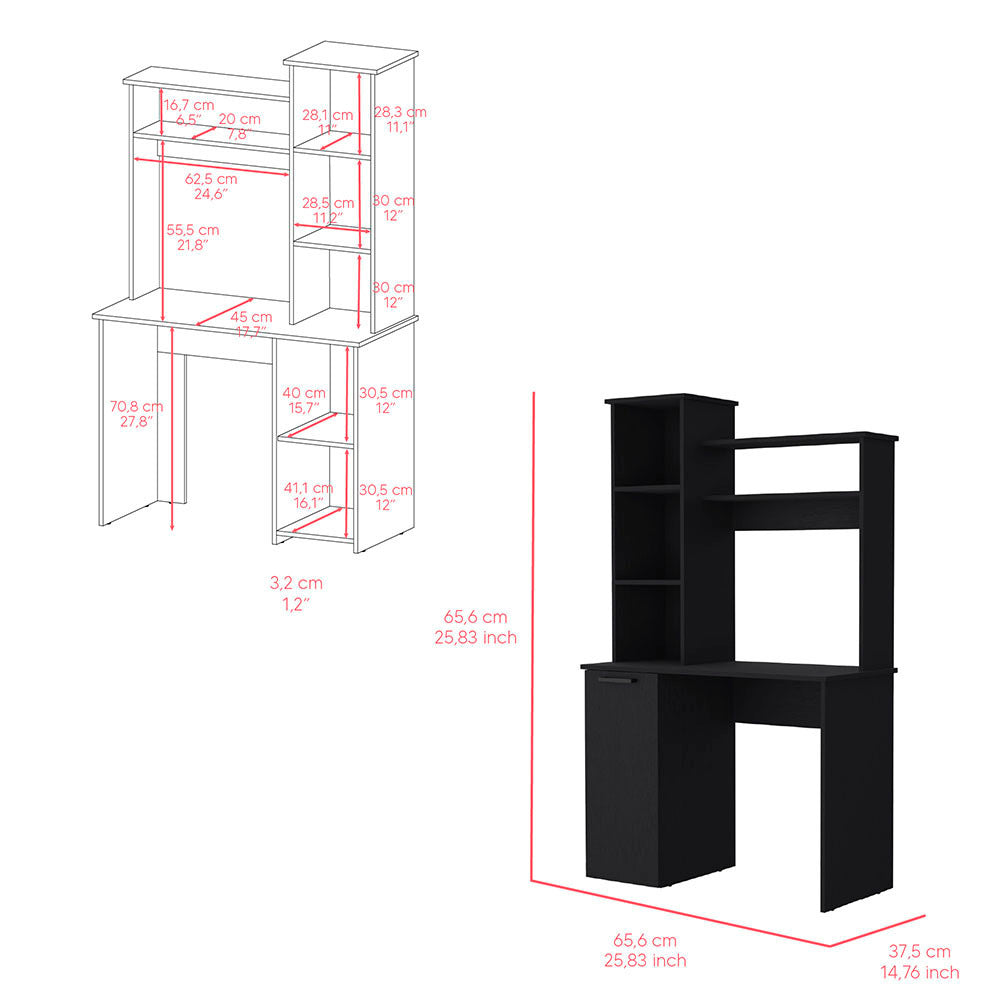 Dumas Office Computer Desk with Integrated Storage Solutions, Black