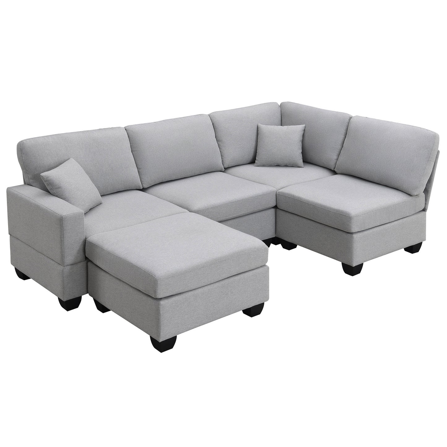 Modern 5-Seat Sectional Sofa Set with Convertible Ottoman