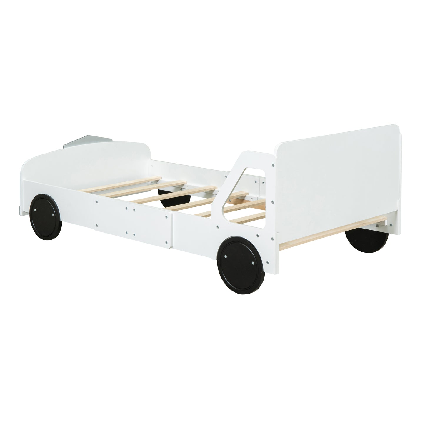 Full Size Car-Shaped Platform Bed with Wheels,White