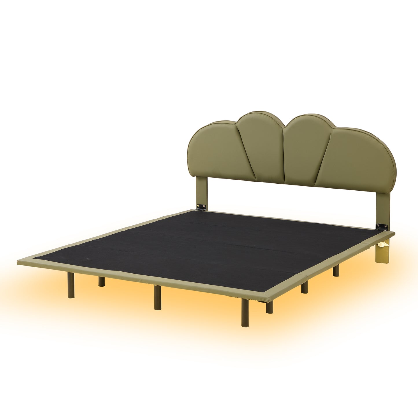 Queen Size Upholstery LED Floating Bed with PU Leather Headboard and Support Legs,Green