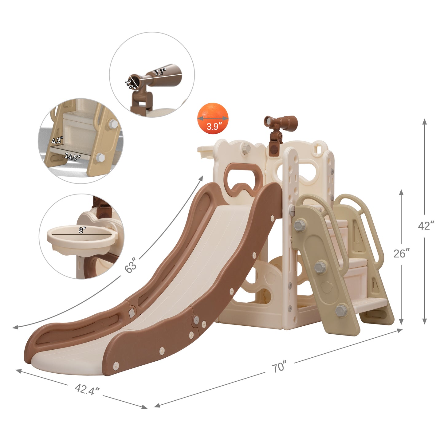 Kids 5-in-1 Slide and Climber Playset with Basketball Hoop and Telescope