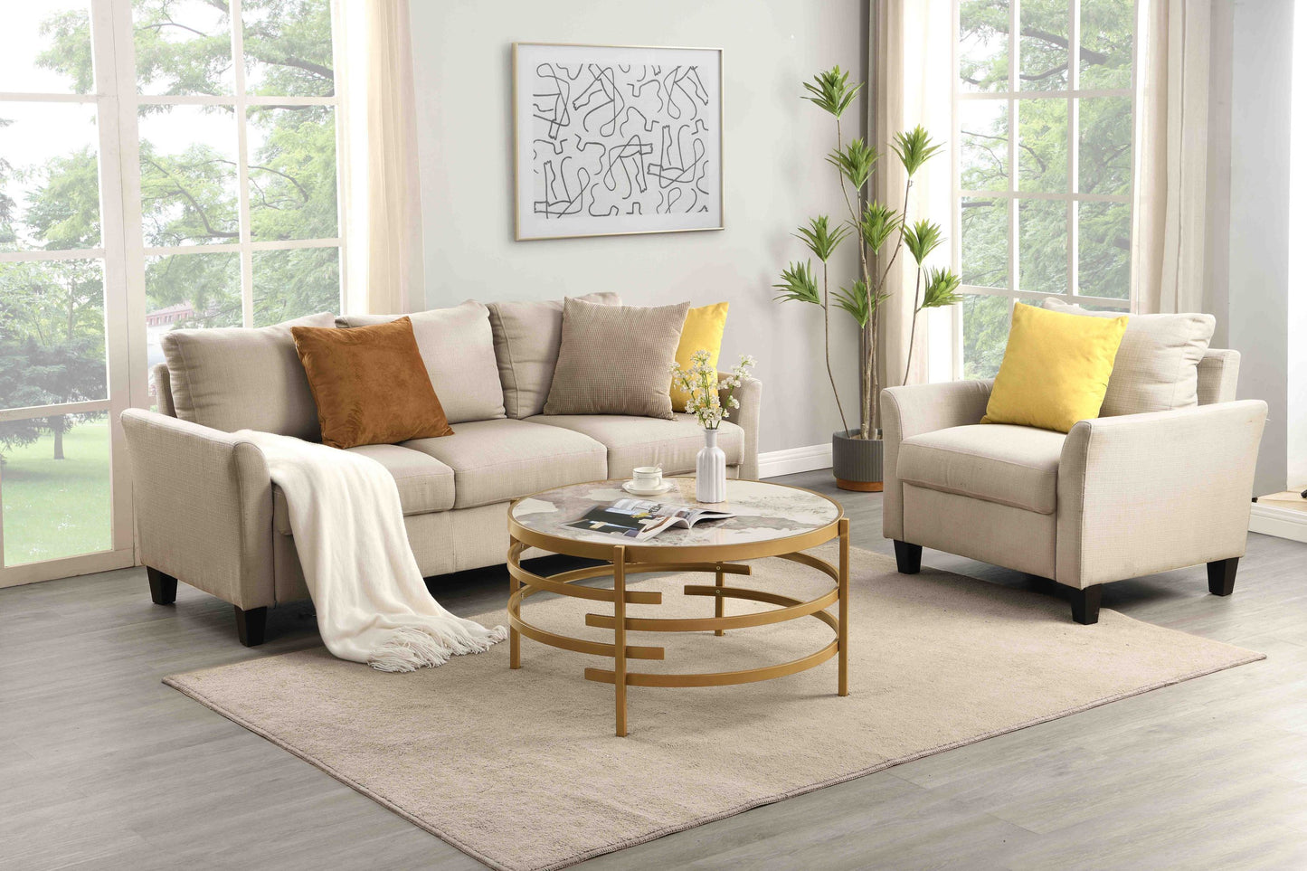 Sleek 32.48'' Round Coffee Table With Sintered Stone Top, Durable Metal Frame - Elegant Living Room Centerpiece, Golden