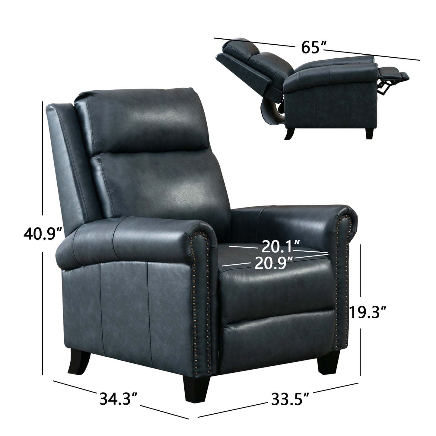 Luxurious Navy Genuine Leather Manual Recliner