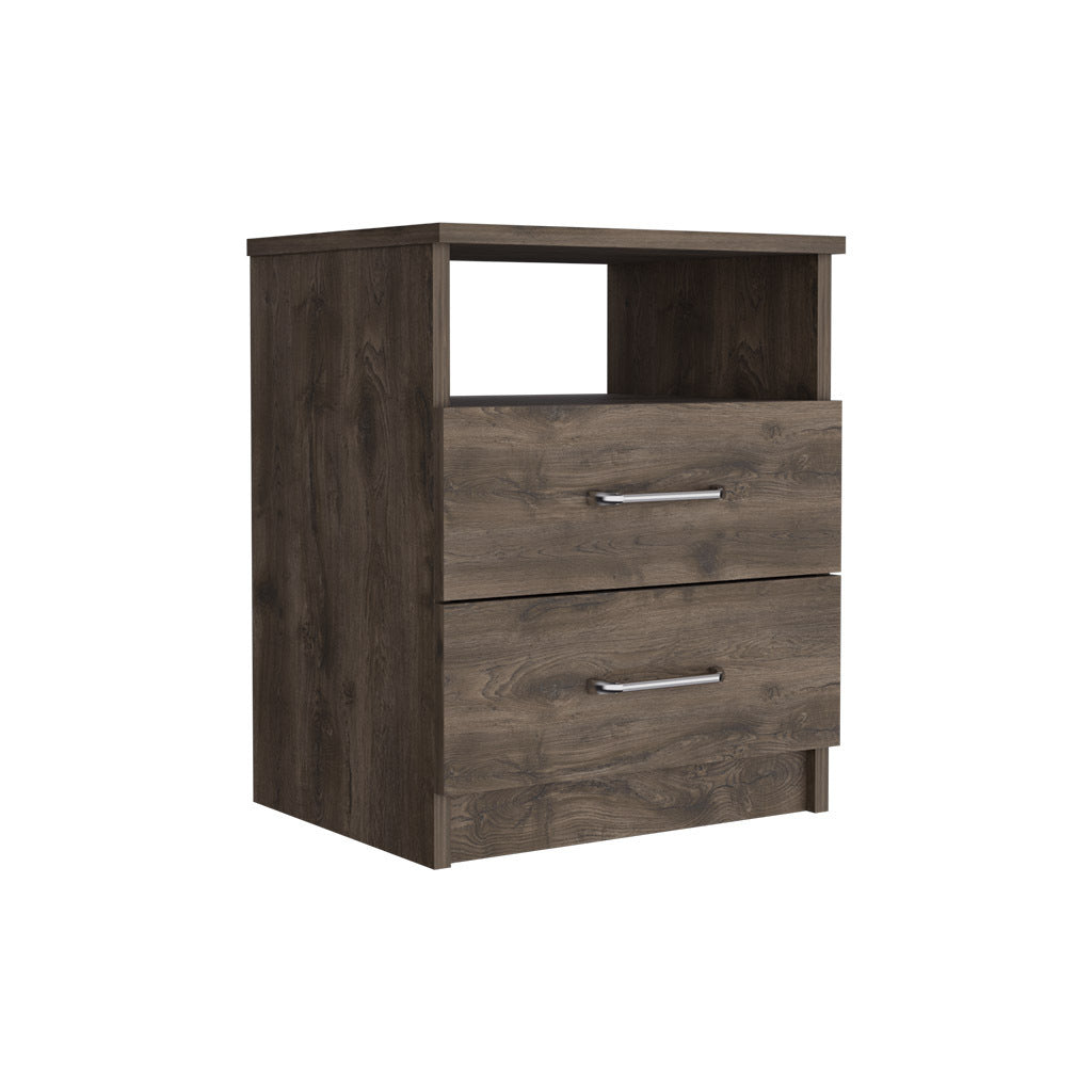 Nightstand Olienza, Two Drawers, One Shelf, Dark Brown Finish