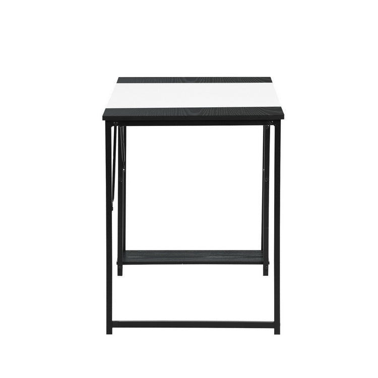 Large White and Black Study Desk with Adjustable Top and Storage Shelves