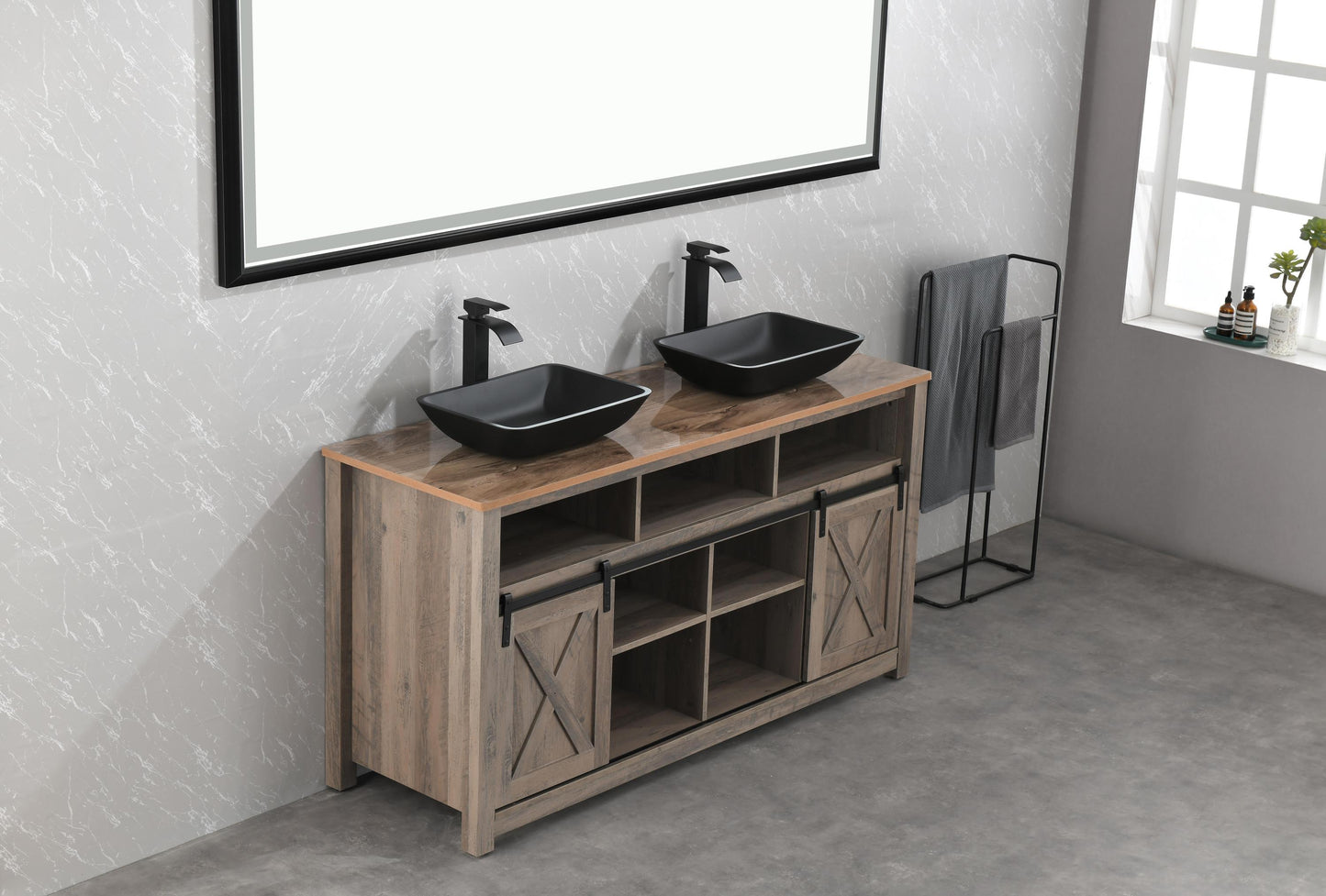 Black Matte Glass Vessel Bathroom Sink Set with Faucet and Drain