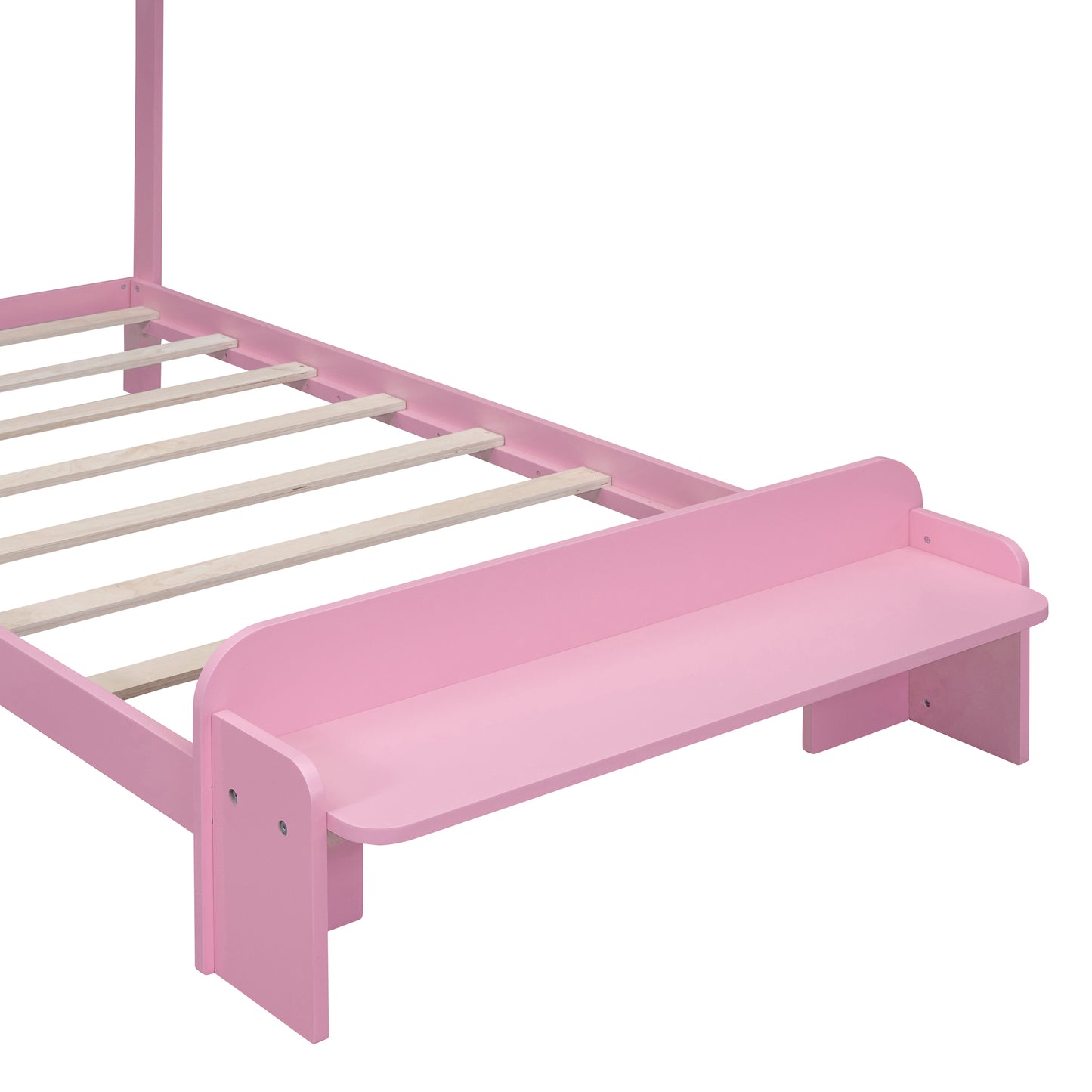 Twin Size Wood Platform Bed with House-shaped Headboard and Footboard Bench,Pink