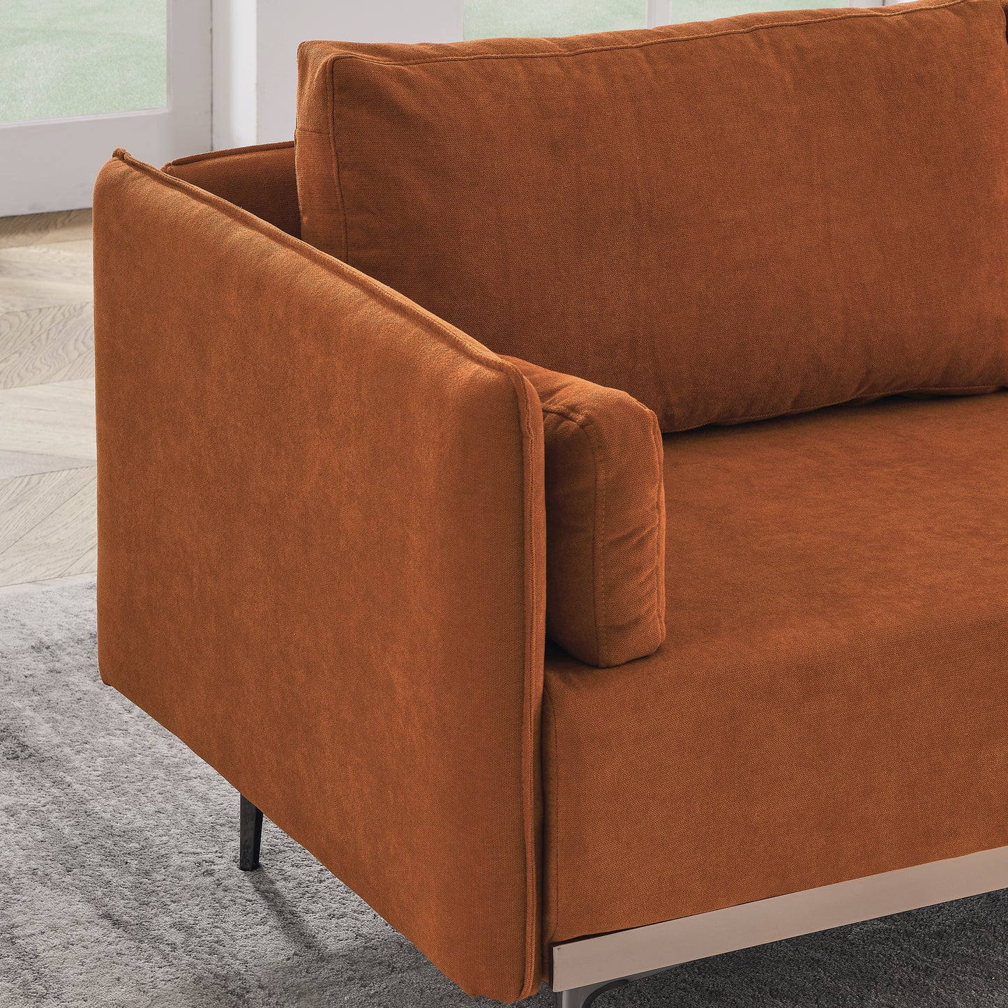 Modern Sofa 3-Seat Couch with Stainless Steel Trim and Metal Legs for Living Room, Orange