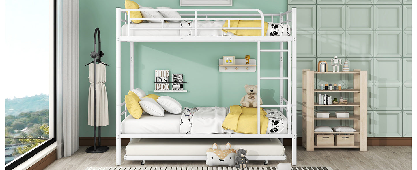 Contemporary White Full Metal Bunk Bed with Trundle