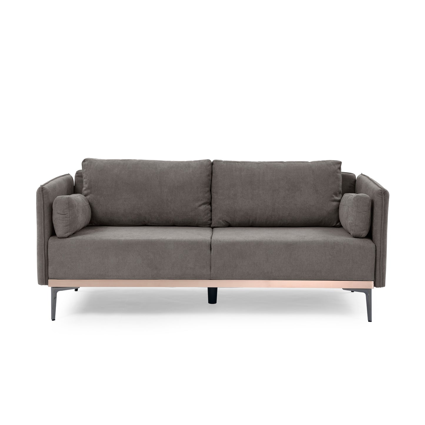 Modern Sofa 3-Seat Couch with Stainless Steel Trim and Metal Legs for Living Room, Grey