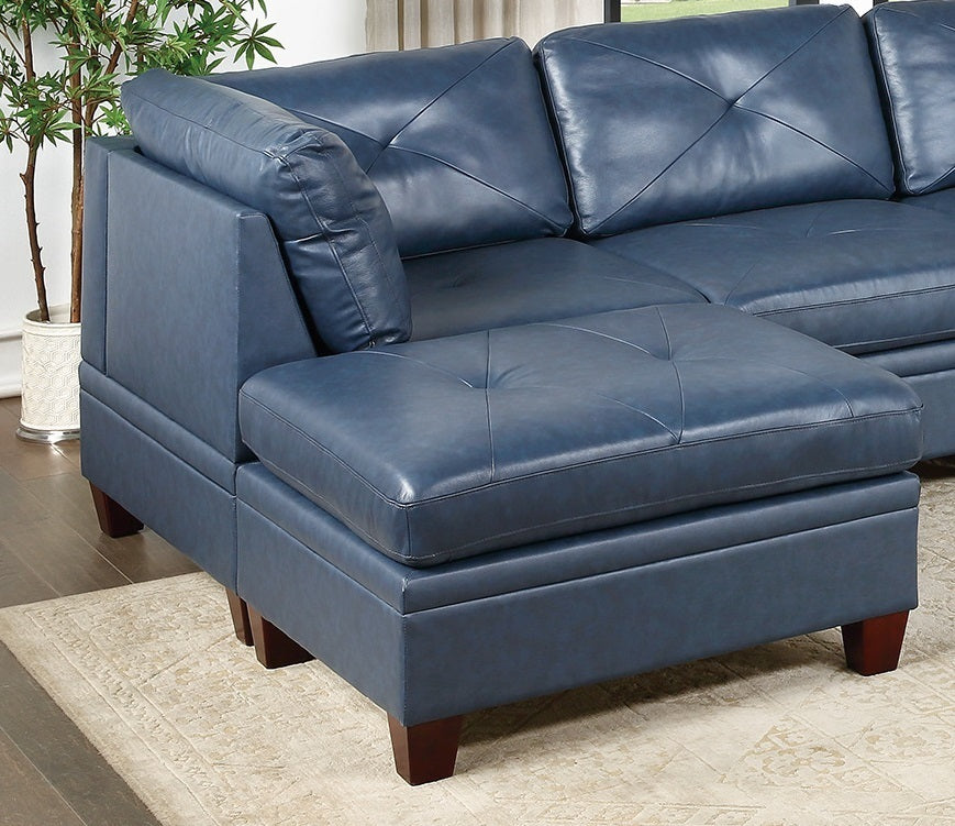 Luxurious Ink Blue Genuine Leather Modular 6pc Sectional Set