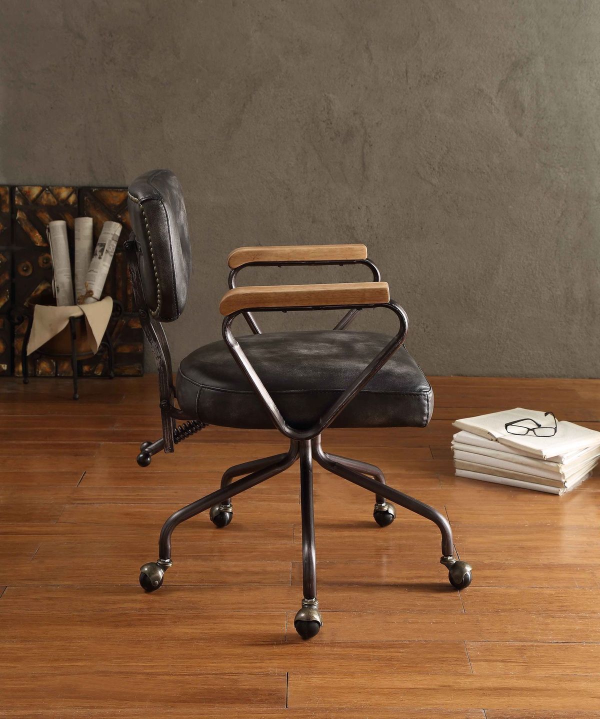 Hallie Office Chair in Vintage Black Top Grain Leather 92411