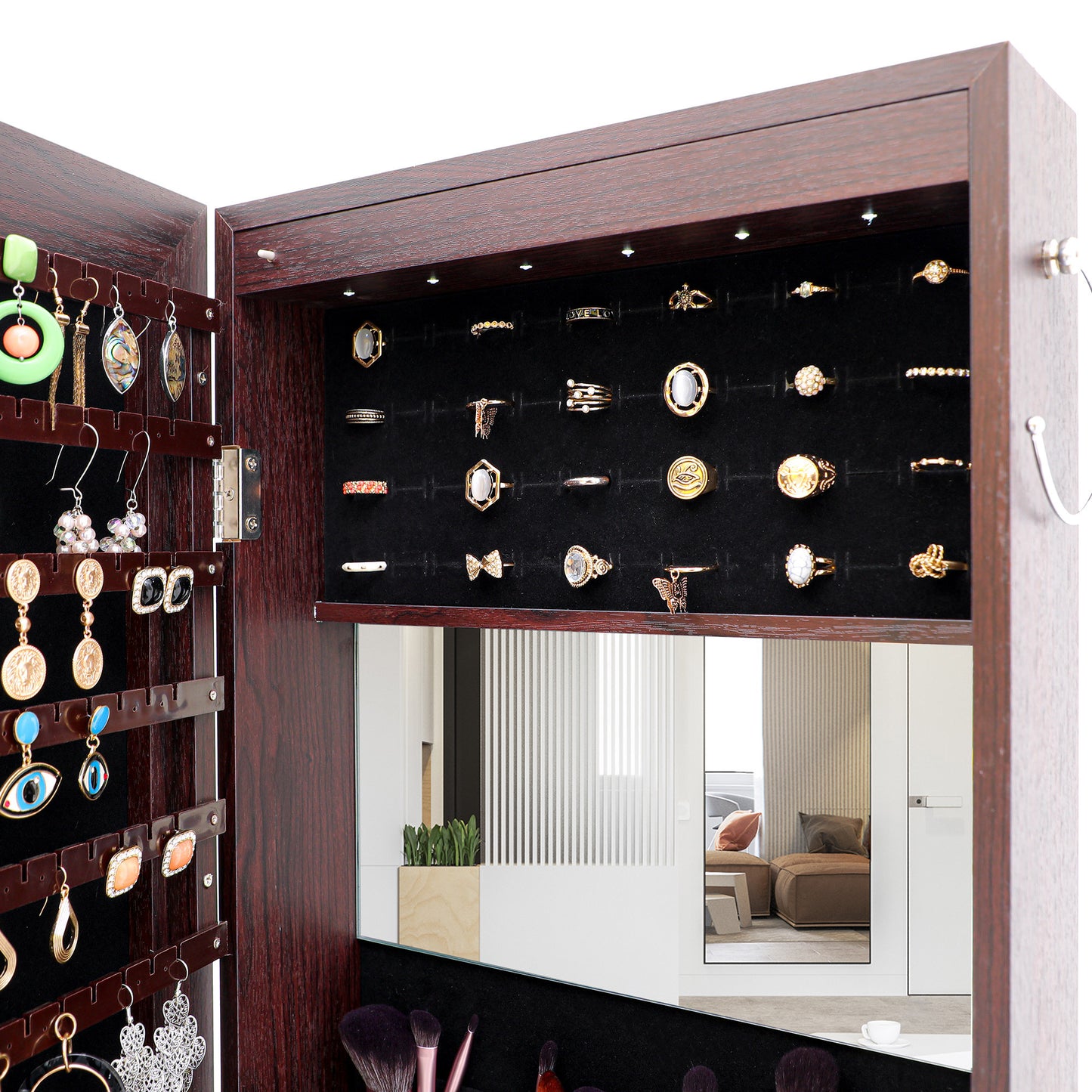 Fashion Simple Jewelry Storage Mirror Cabinet With LED Lights Can Be Hung On The Door Or Wall