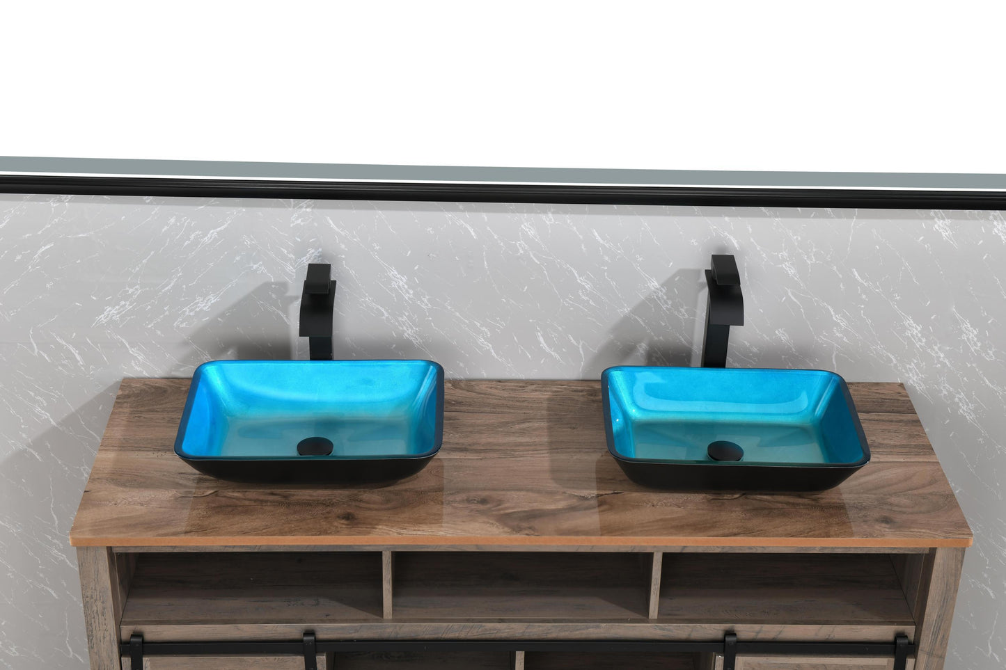 Handcrafted Turquoise Glass Vessel Sink Set with Matte Black Faucet