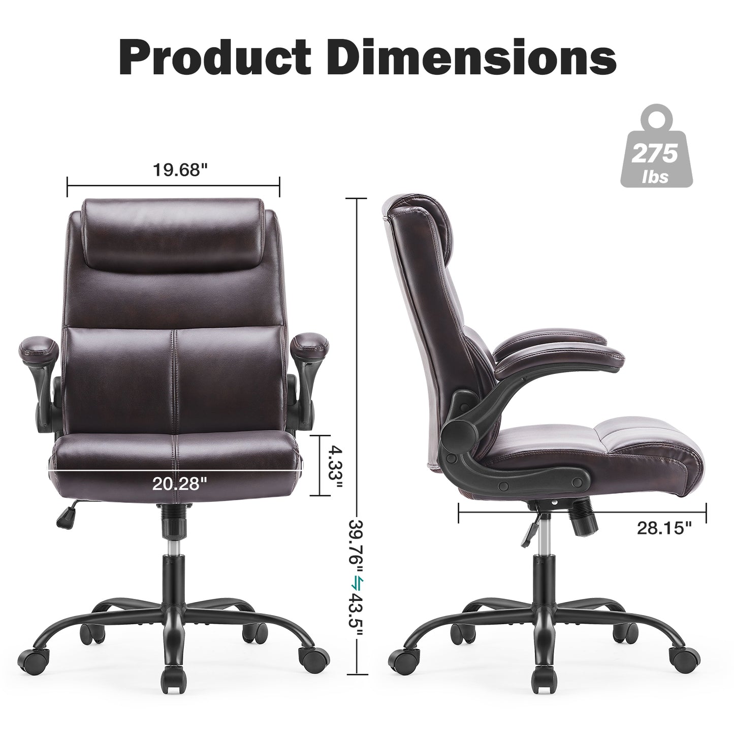 Sweetcrispy Ergonomic Executive Home Office Chair Adjustable Height PU Leather Desk Chair