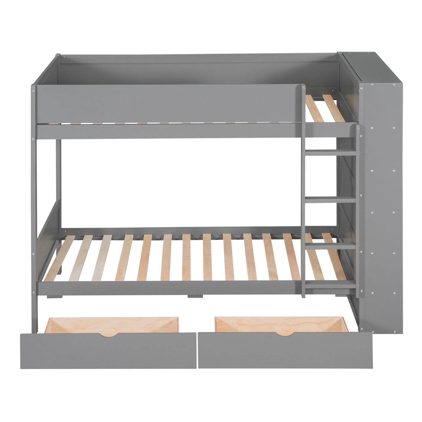 Versatile Gray Twin Bunk Bed with Storage Drawers and Multi-Layer Cabinet