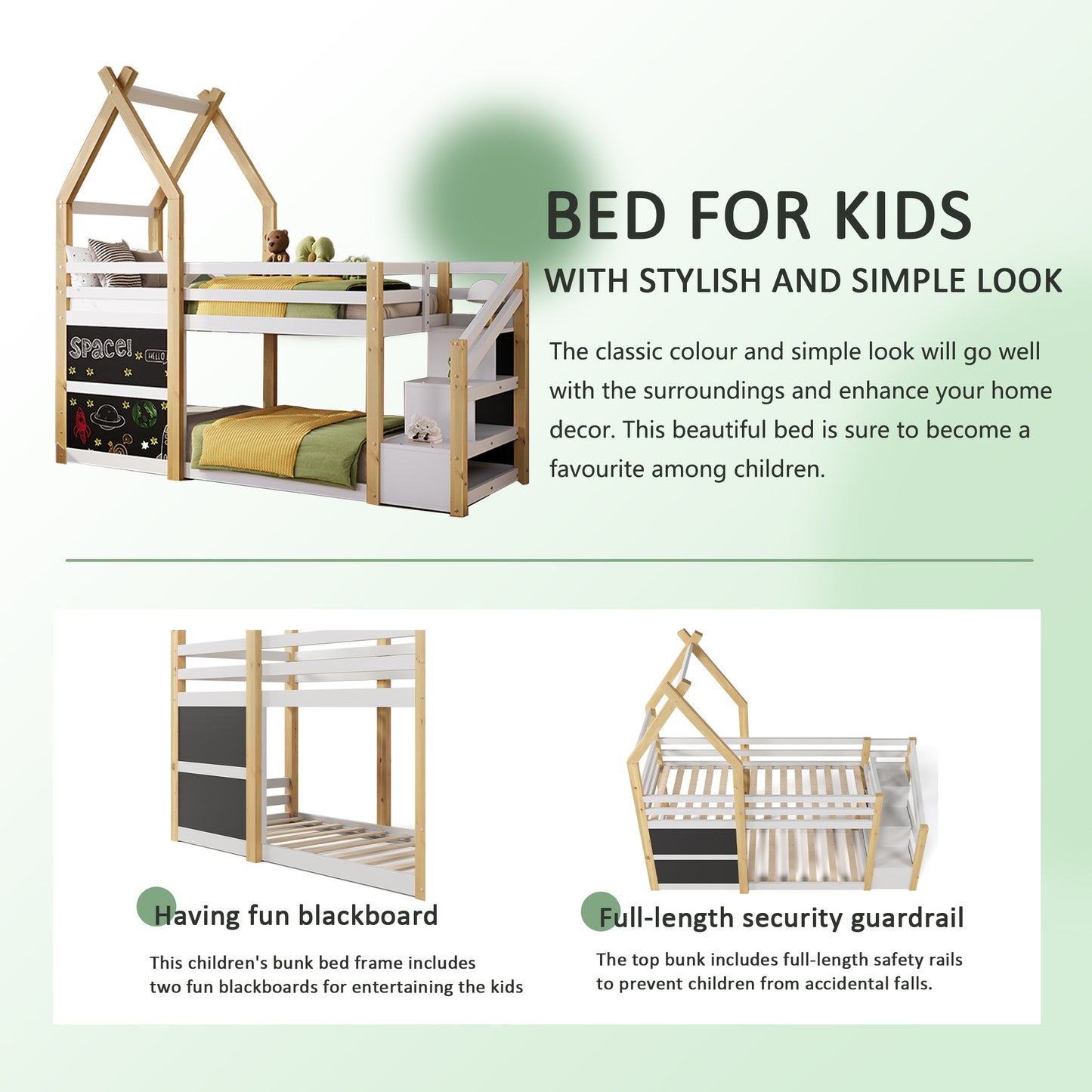 Treehouse Bunk Bed with Storage Staircase and Blackboards