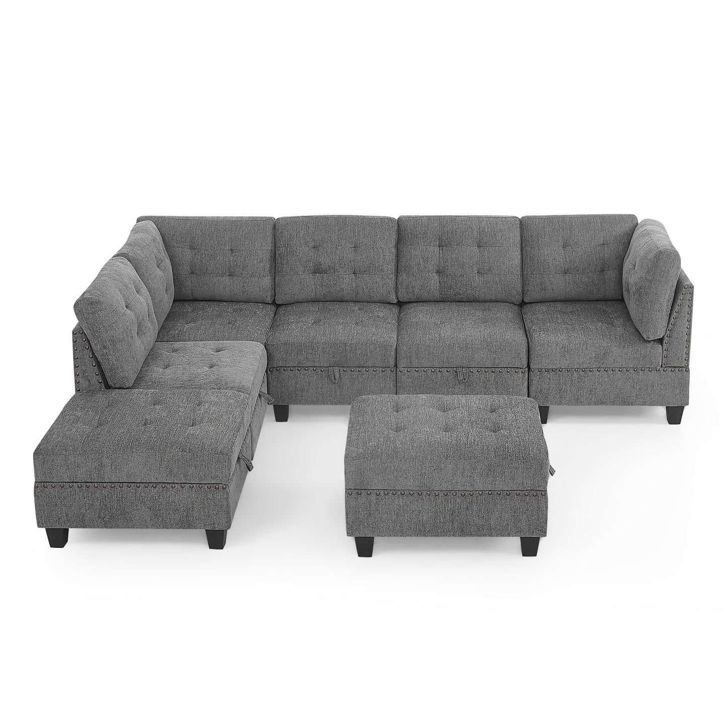 Modular L-Shaped Sectional Sofa Set with Grey Chenille Upholstery