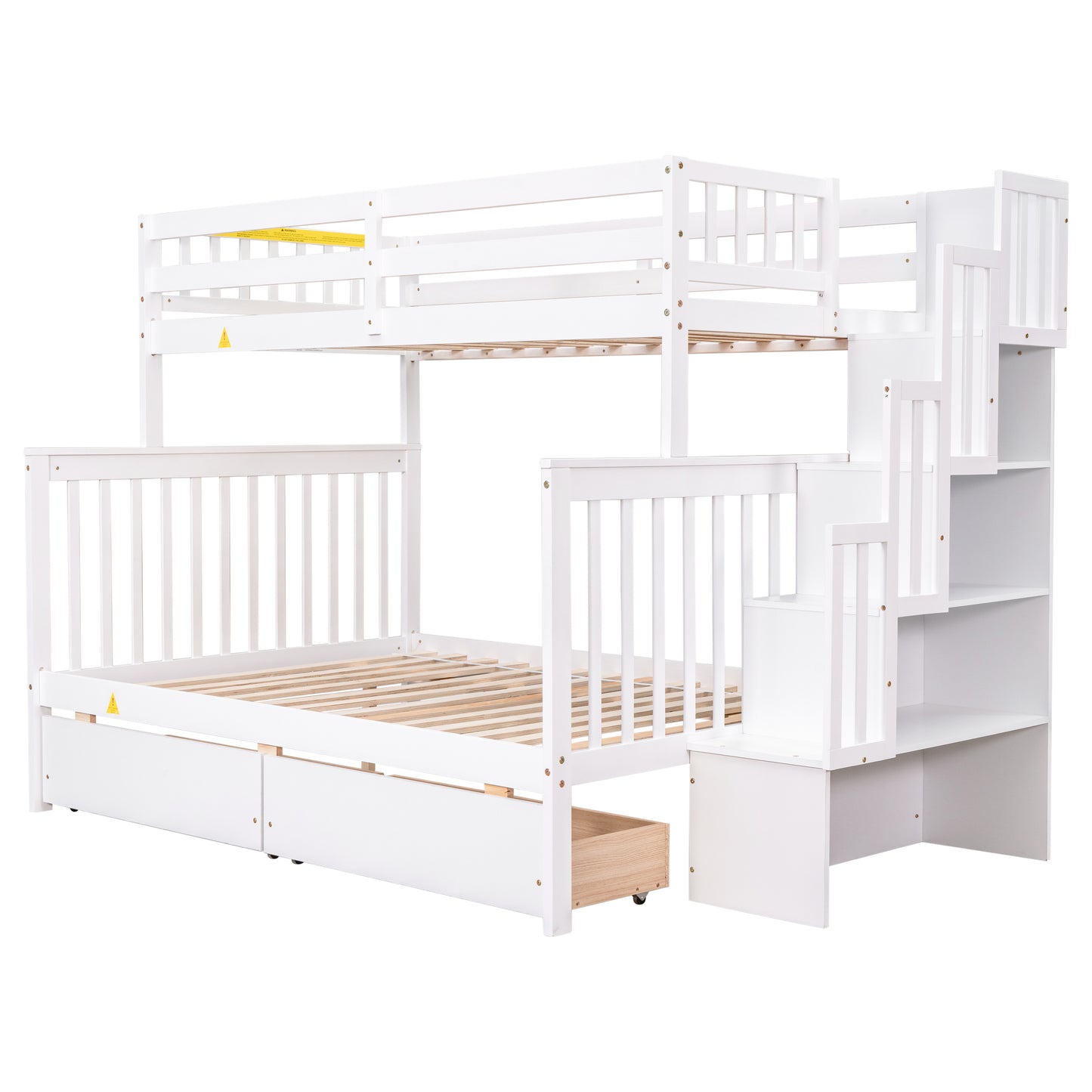 Convertible Twin Over Full Bunk Bed with Staircase and Drawers - White Wood Twin-Size Loft Bed