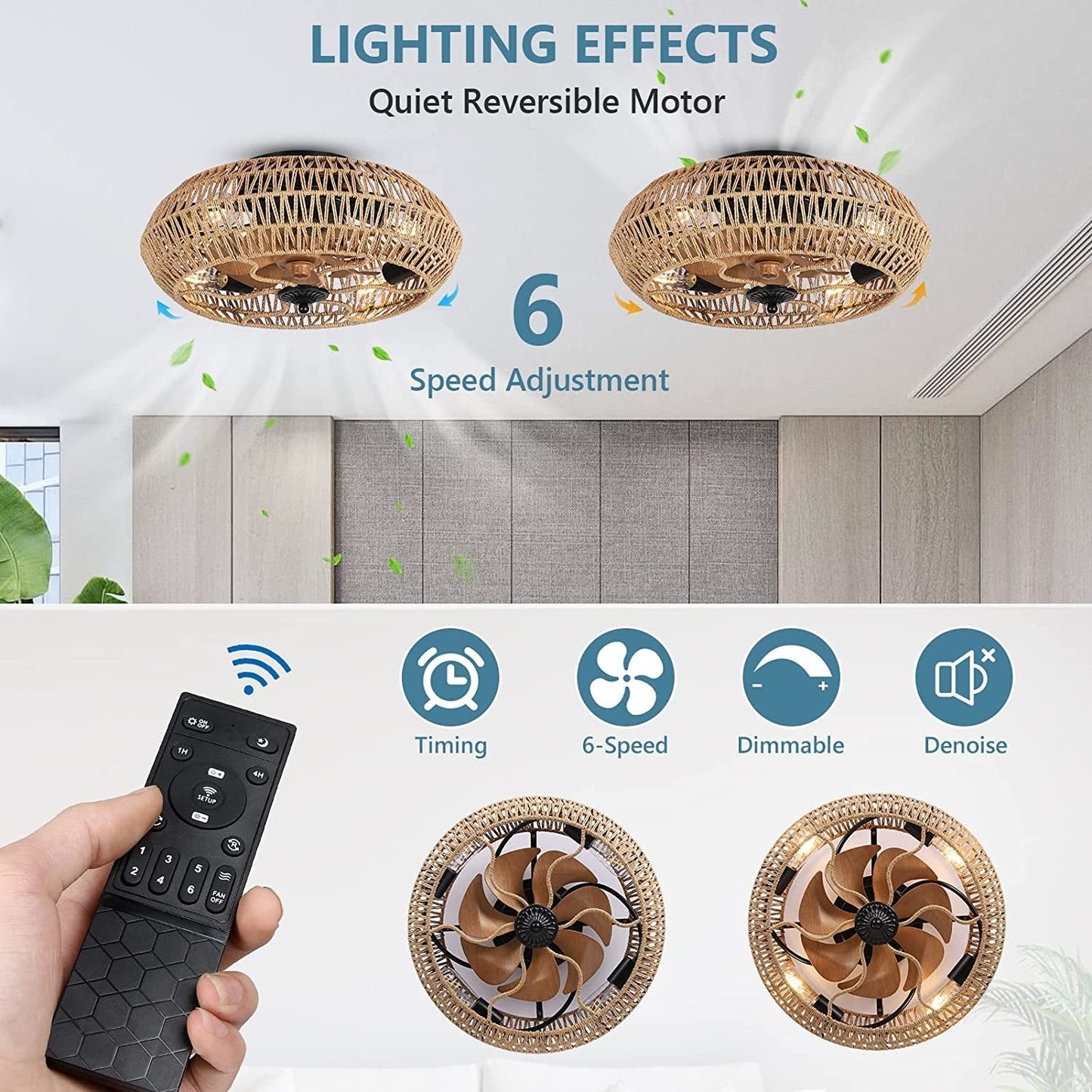 Adjustable Ceiling Fan with Dimmable Lights and Wireless Remote