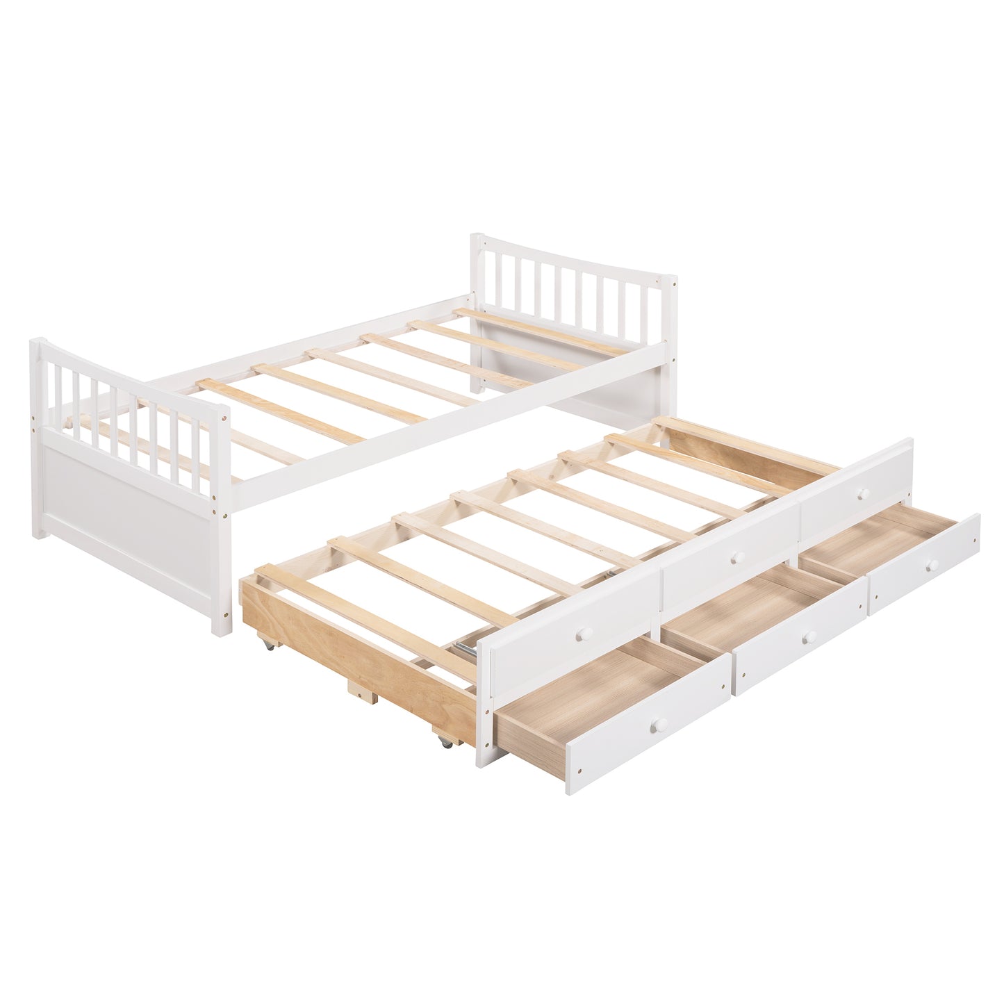 Daybed with Trundle and Drawers, Twin Size, White