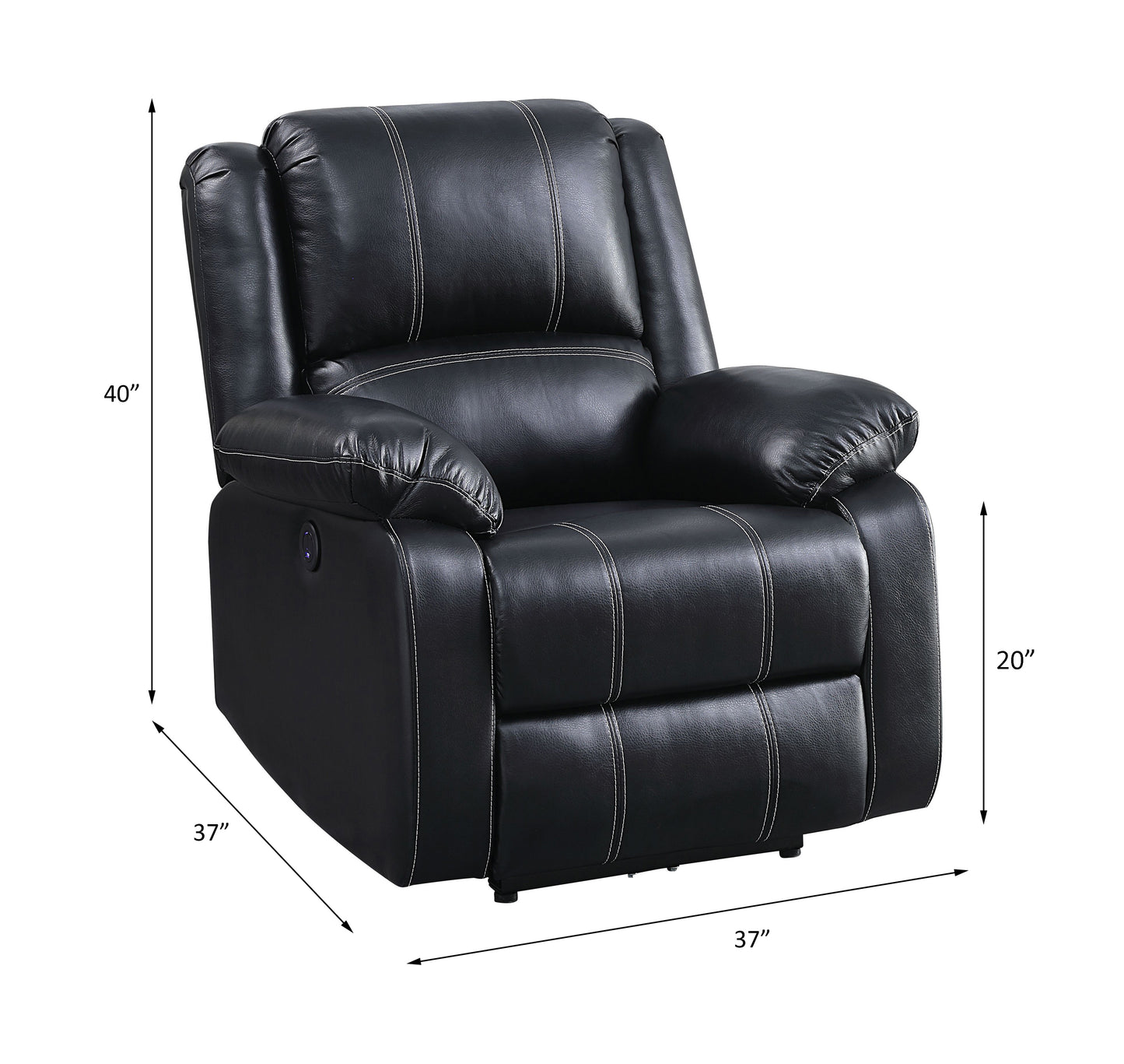 Black Synthetic Leather Zuriel Power Recliner with USB Port