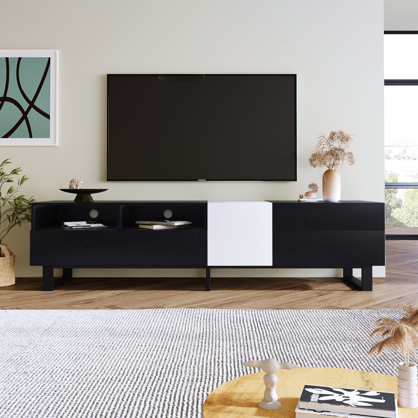 Elegant TV Storage Unit for 80'' Screens with Double Storage Space and Drop Down Doors