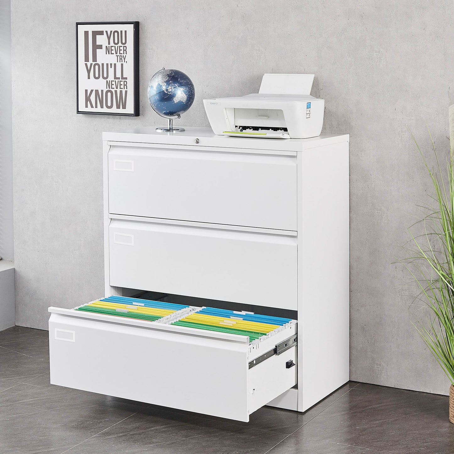 Large 3 Drawer Lateral Filing Cabinet with Lockable Drawers for Home Office
