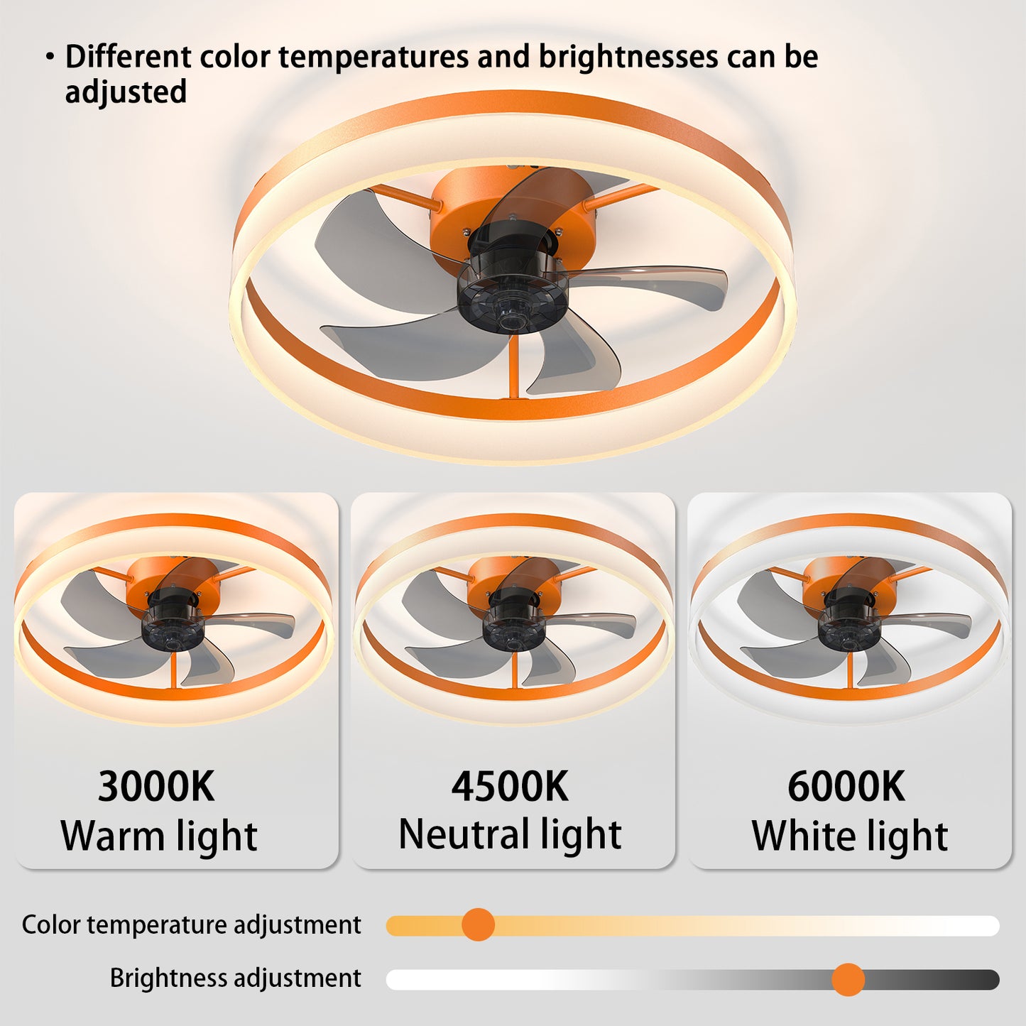 Modern Orange Ceiling Fans with Dimmable LED Lights