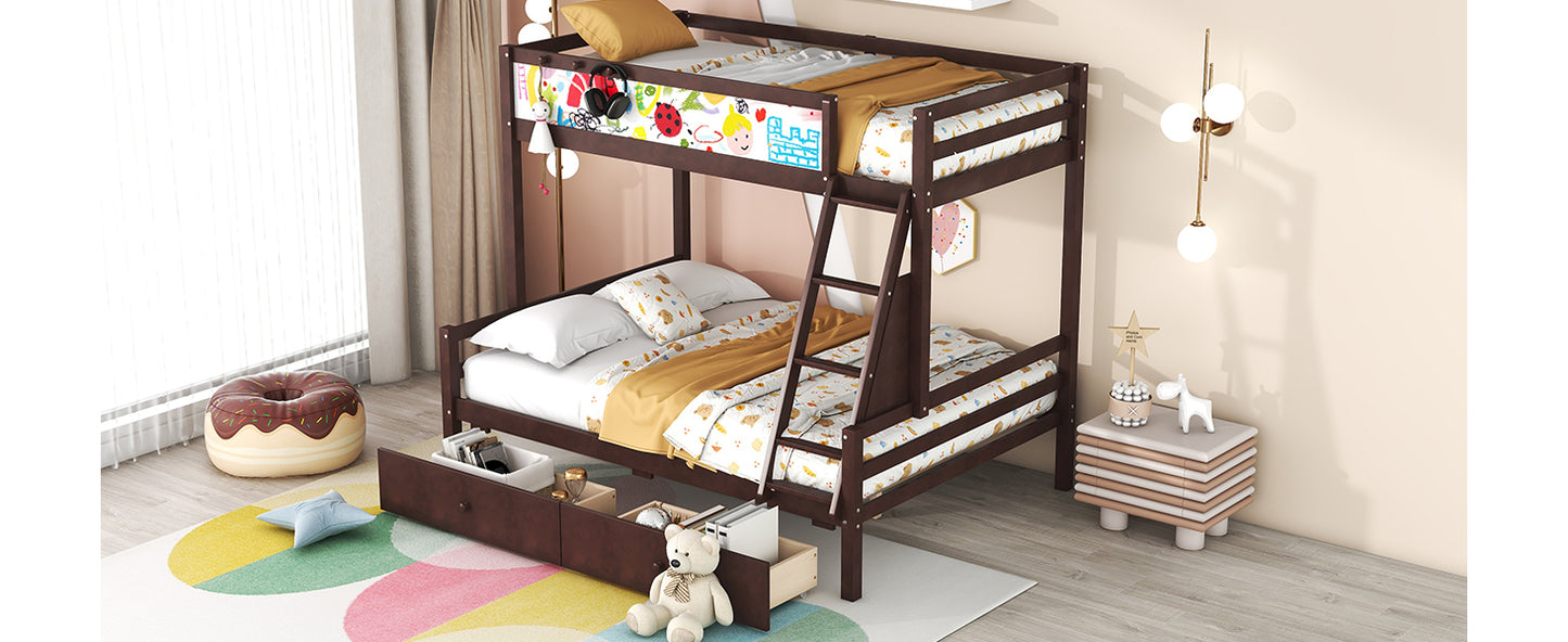 Espresso Twin over Full Bunk Bed with Whiteboard, Storage, and Safety Features