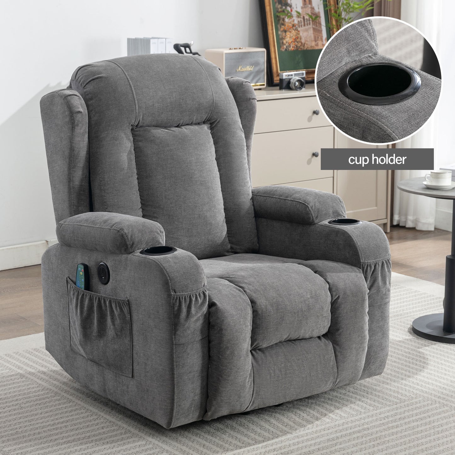 Elderly-Friendly Grey Power Lift Recliner Chair with Heat and Massage