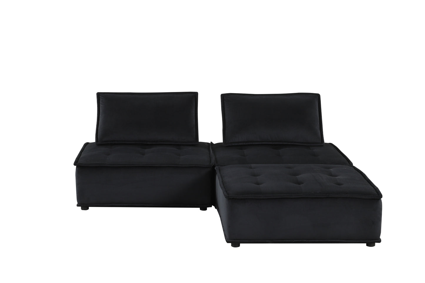 Anna 3-Piece Black Velvet Sectional Sofa Set