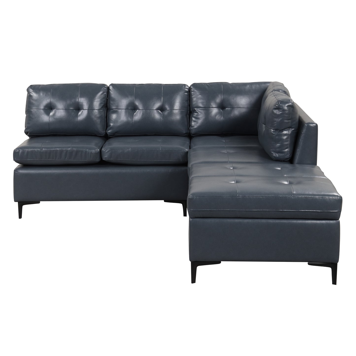 Blue L-Shaped Sectional Sofa Set with Movable Storage Ottomans