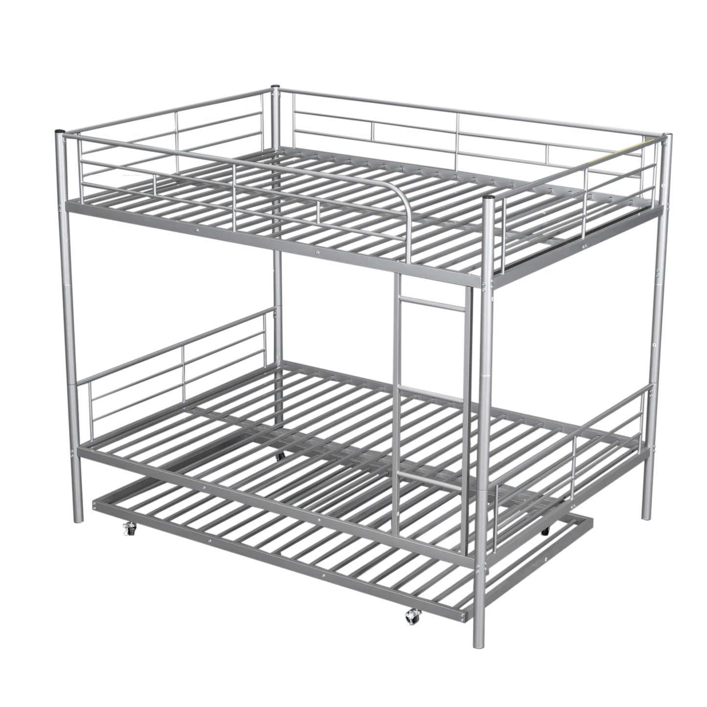 Silver Metal Full Over Full Bunk Bed Set with Trundle