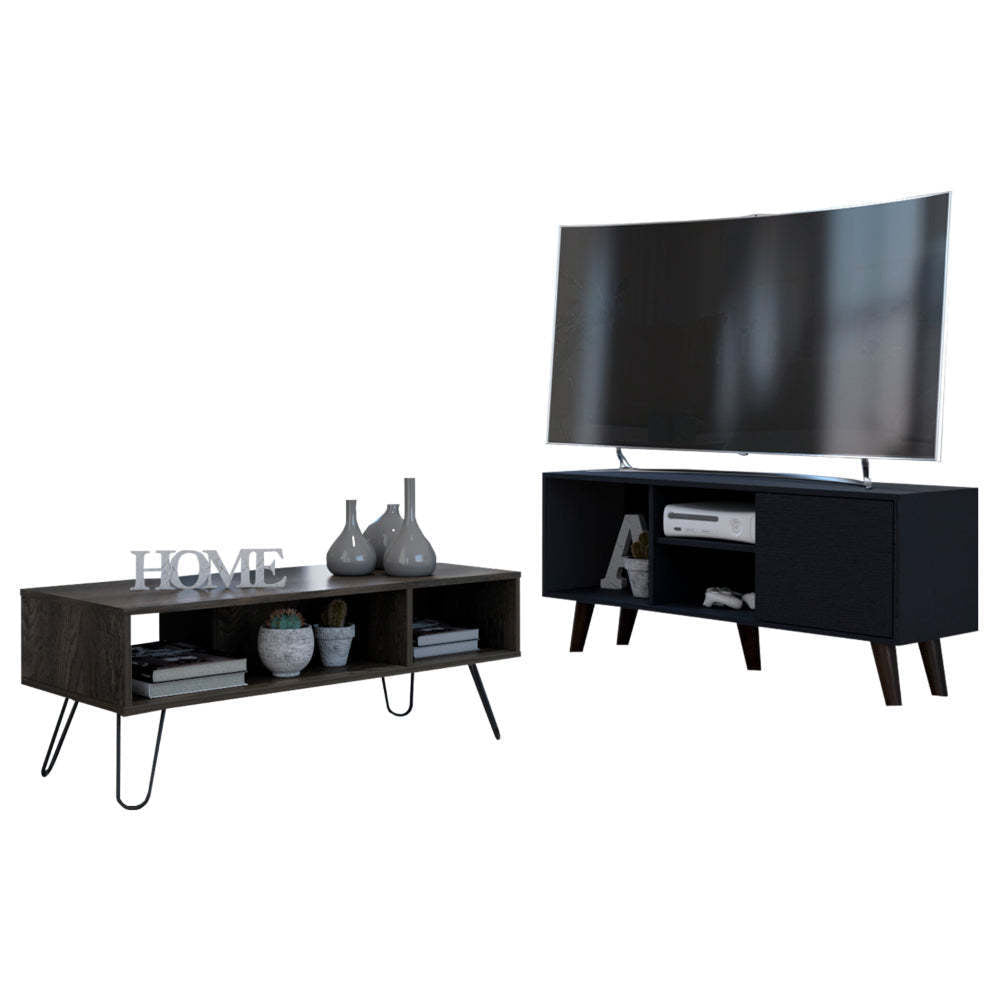 Boston DIY Living Room Set with Ontario TV Stand and Vassel Coffee Table, Black / Espresso