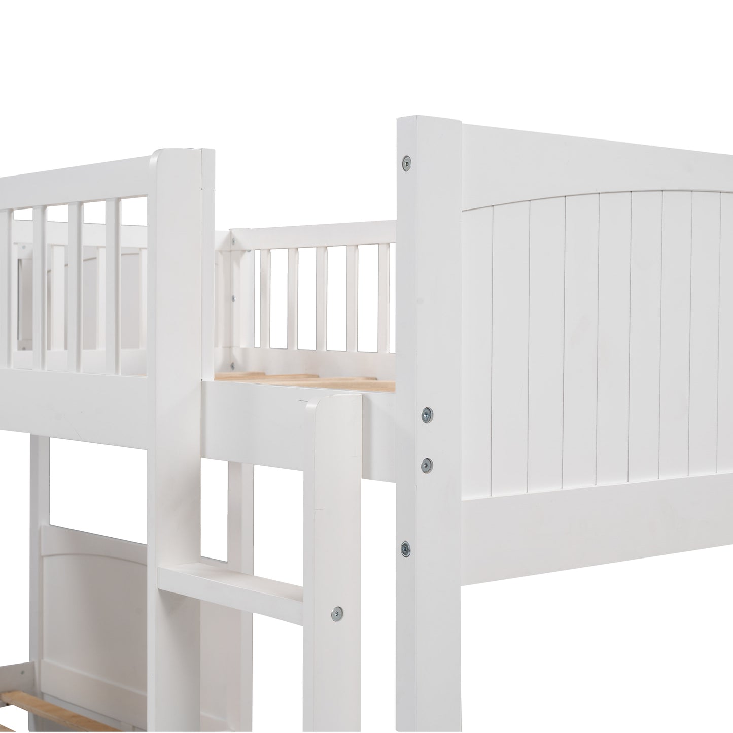 White Triple Sleeper Bunk Bed with Loft, Drawers, and Extended Sleeping Capacity