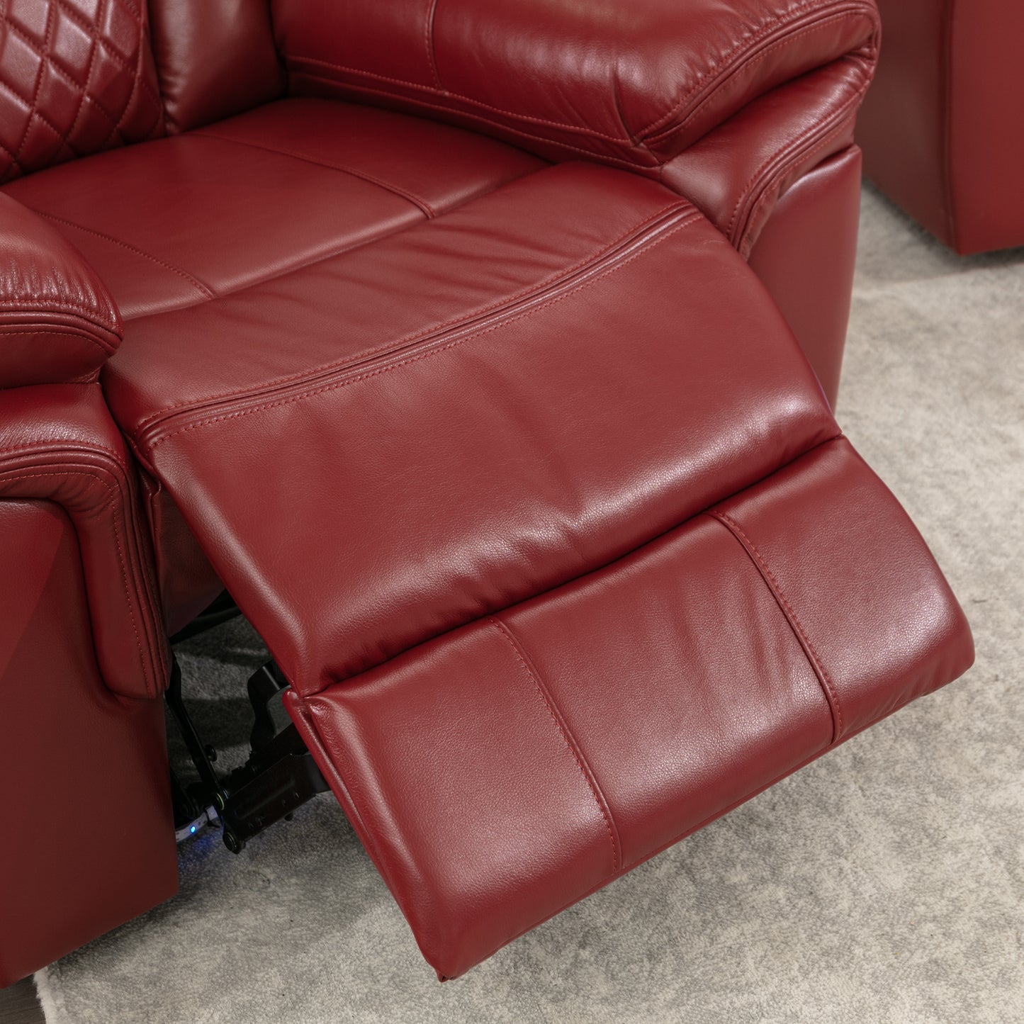 Luxurious LED-Lit Red Leather Manual Recliner Chair for Home Theater