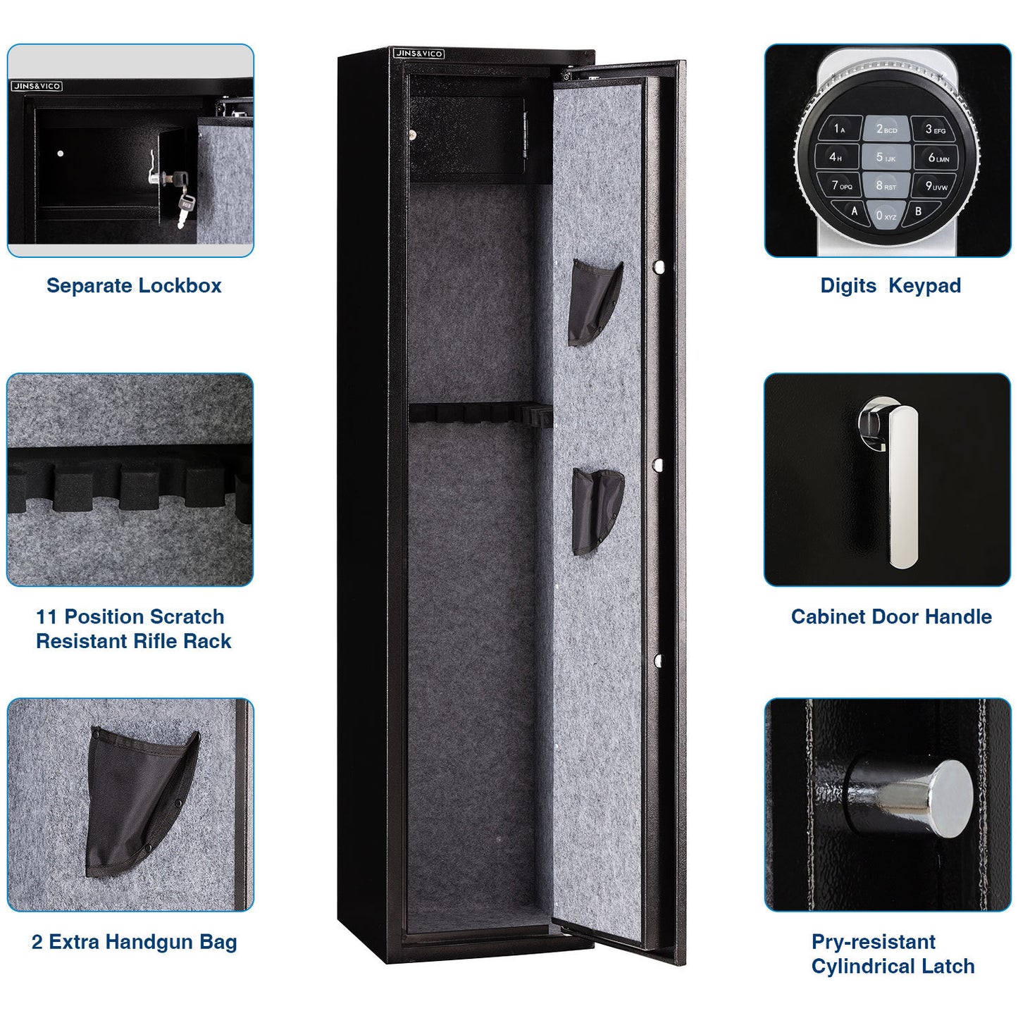 Secure 5-Gun Rifle and Pistol Safe with Quick Access, Electronic Keypad Lock