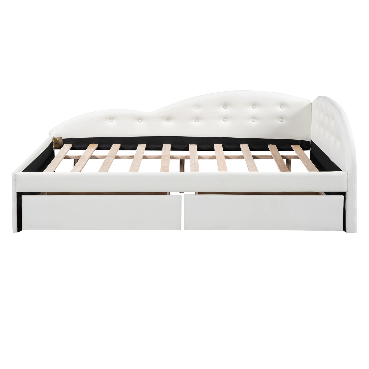 Full Size PU Upholstered Tufted Daybed with Two Drawers and Cloud Shaped Guardrail, White