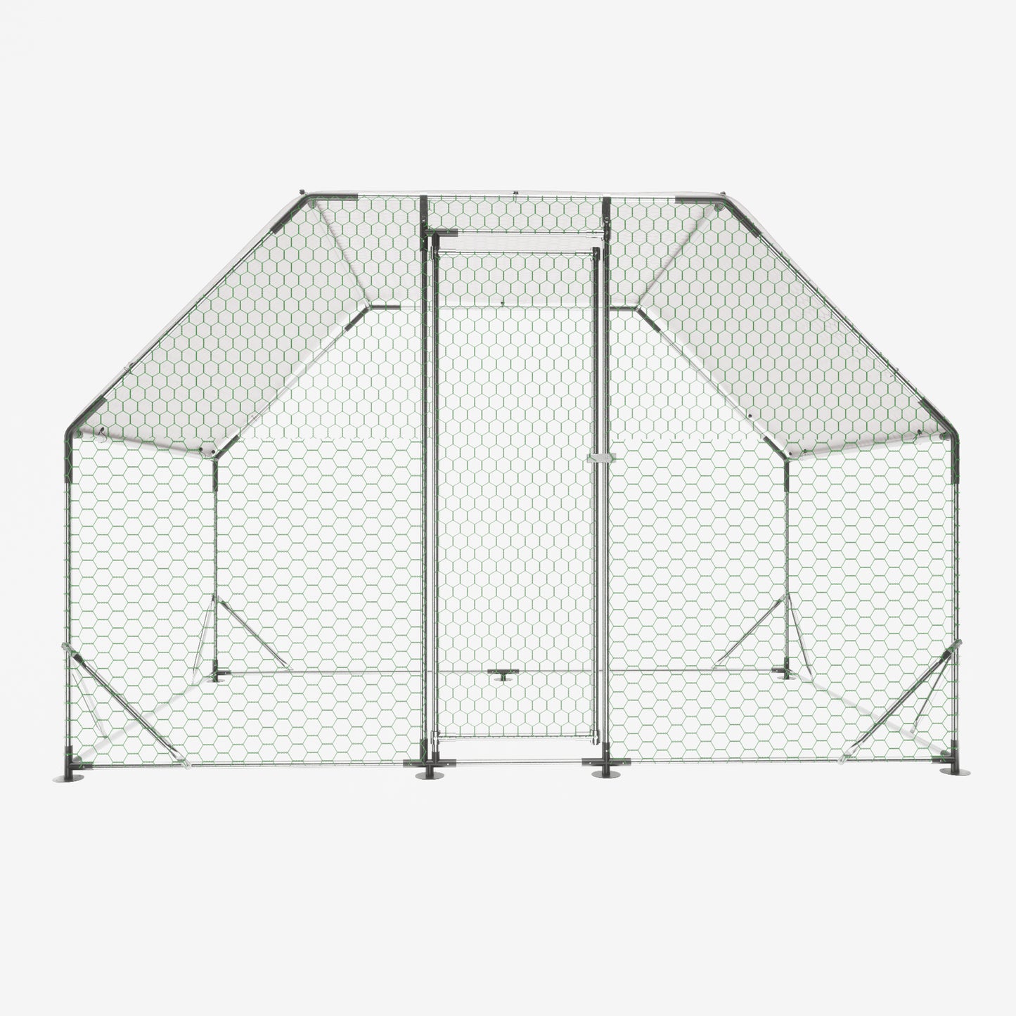 Metal Large Chicken Coop Walk-in Poultry Cage Run Flat Shaped with Waterproof  9.94'L x 6.46'W x 6.36'ft