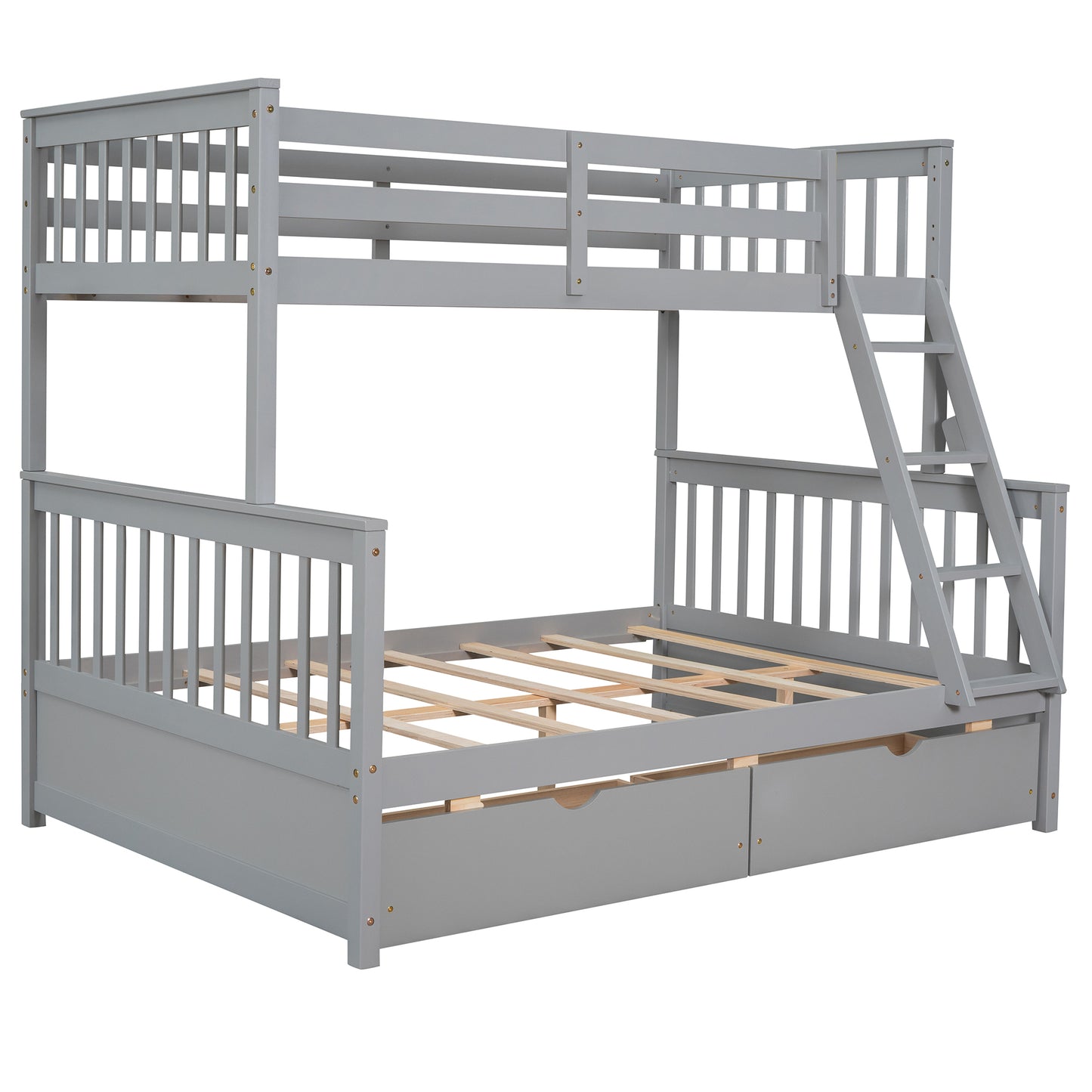 Gray Twin/Full Bunk Bed with Ladders and Storage Drawers