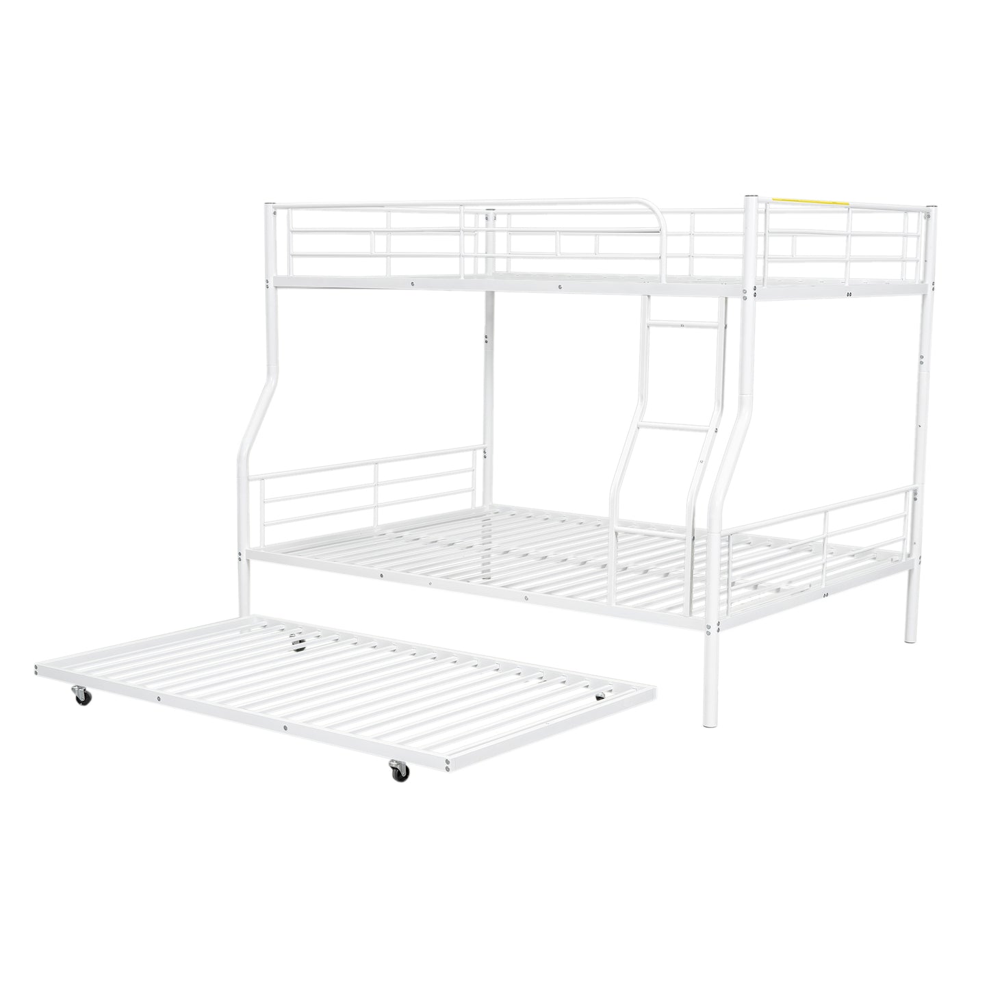 White Full XL Over Queen Metal Bunk Bed with Trundle