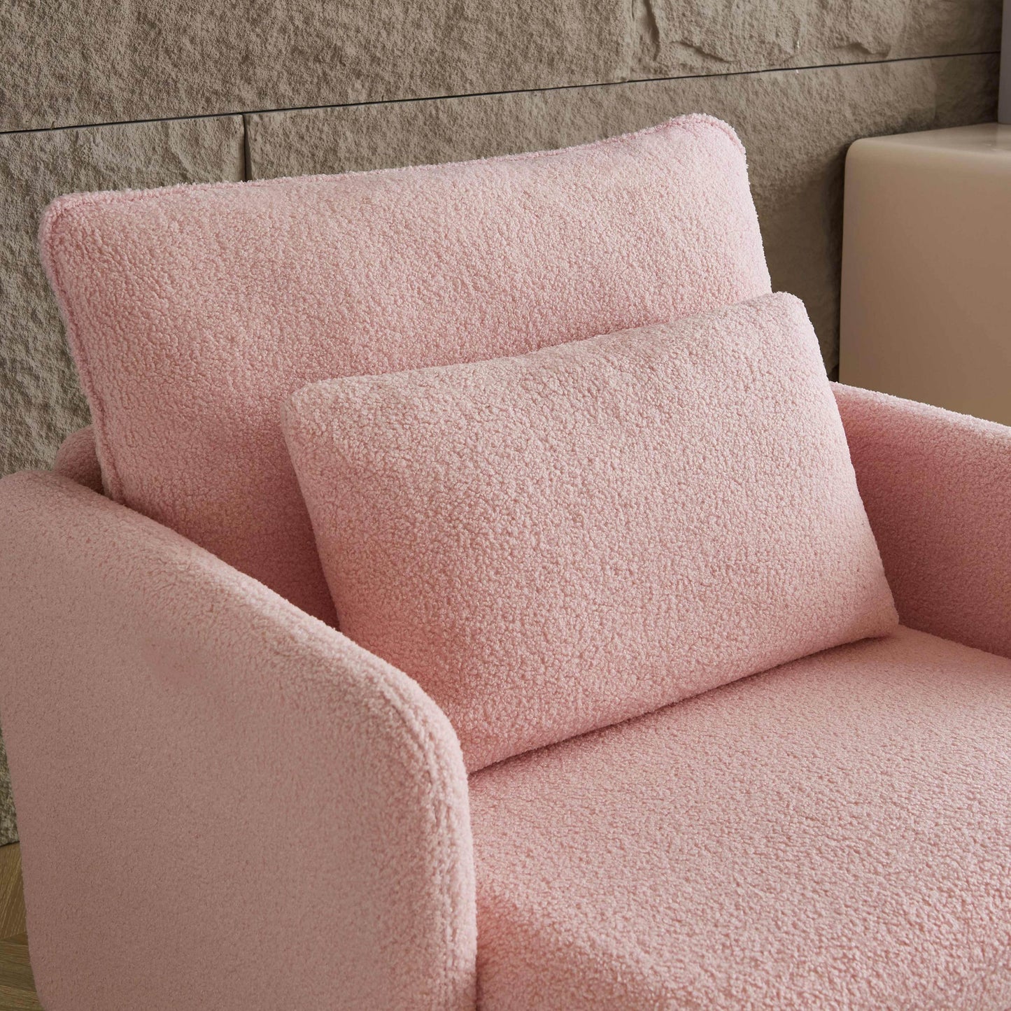 Modern Accent Chair, Sherpa Upholstered Cozy Comfy Armchair, Furry Reading Chair with Slim Armrest, Fuzzy Single Club Sofa Chairs for Living room Bedroom Waiting room Office Ivory