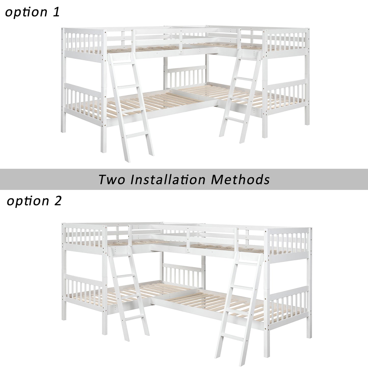 Double Decker White Bunk Bed with Versatile L-Shaped Design