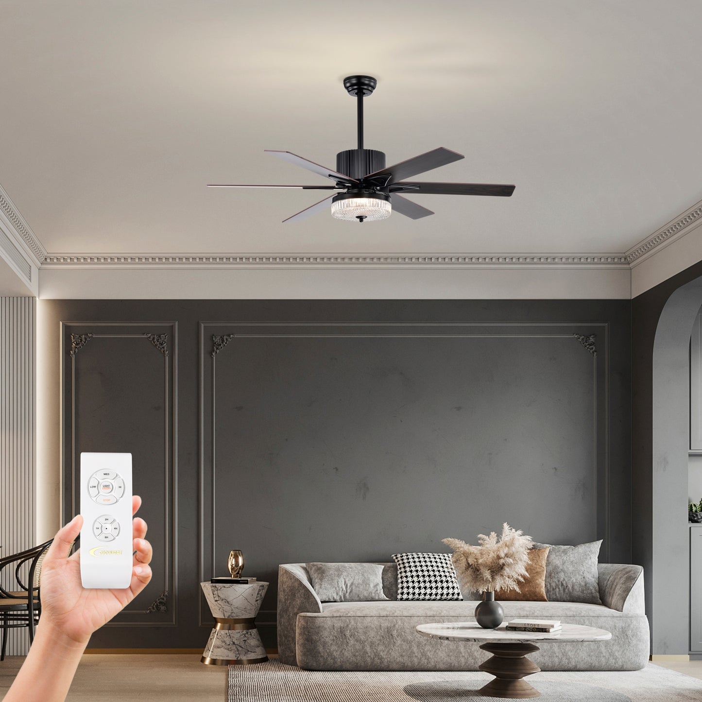 52 Inch Modern LED Ceiling Fan with Remote Control and Reversible Blades - Matte Black