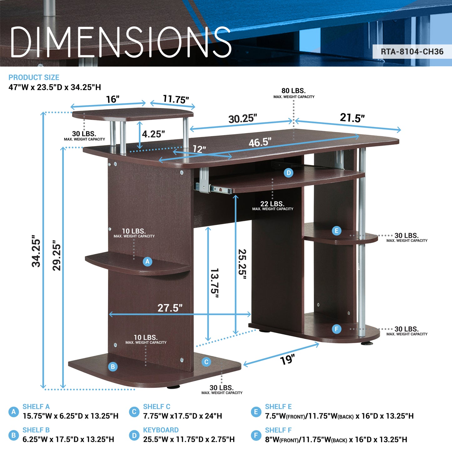 Chocolate Finish Complete Computer Workstation Desk with Abundant Storage